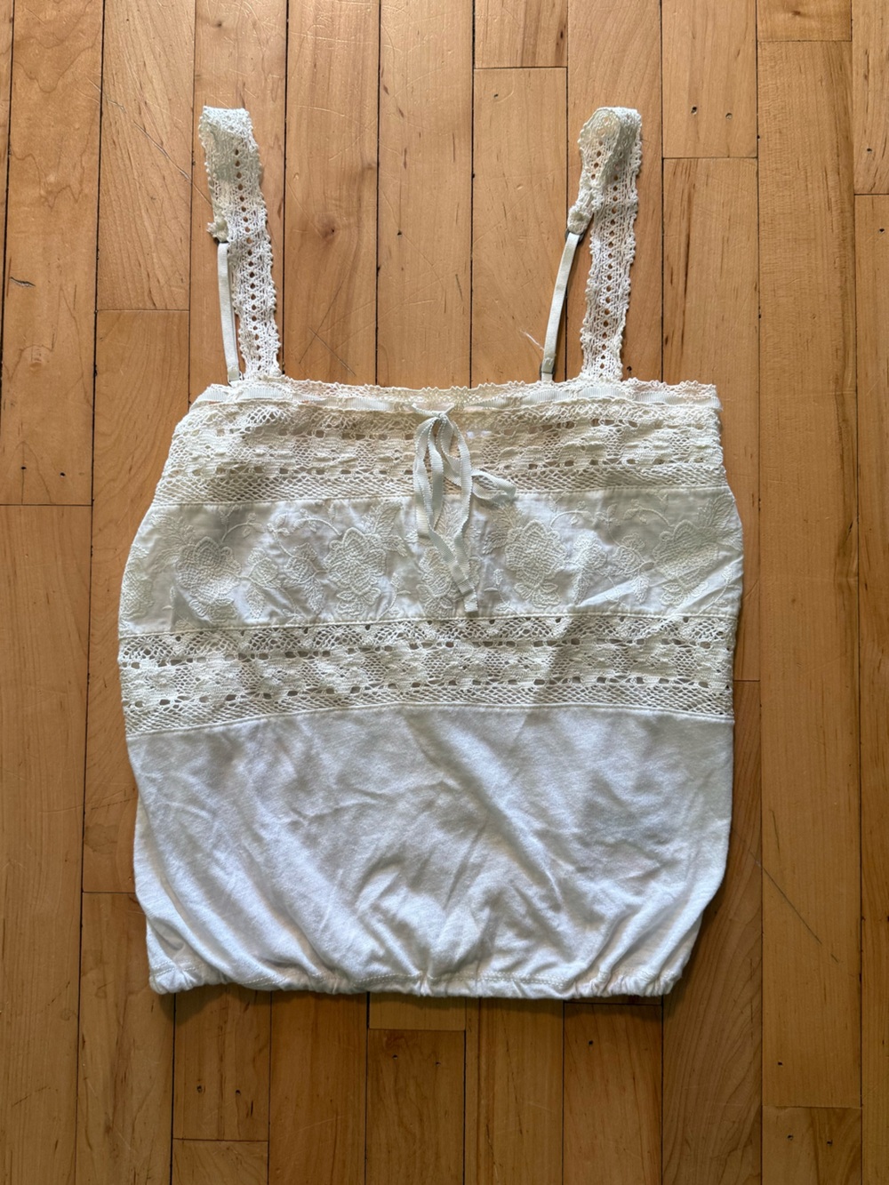 Vintage Cream Lace-Trim Tank Top